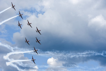 Air show of Swiss acrobatic fly team at Lugano