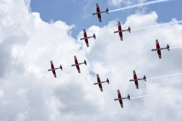 Air show of Swiss acrobatic fly team at Lugano