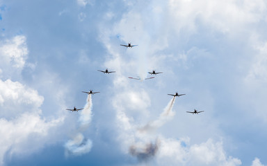 Air show of Swiss acrobatic fly team at Lugano