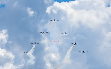 Air show of Swiss acrobatic fly team at Lugano