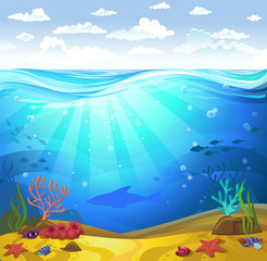 Naklejka na ściany i meble Underwater- Seabed with corals