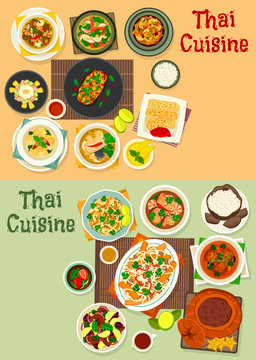 Thai cuisine icon set for tasty asian food design