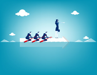 Business teamwork on rowing. Concept business vector illustration.