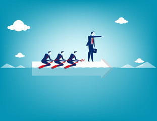 Business teamwork on rowing. Concept business vector illustration.