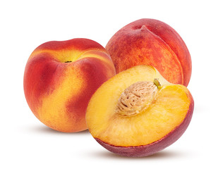 Ripe peach fruit one cut in half