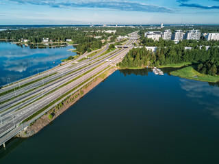 Fototapeta premium The highway near to the Baltic Sea at the time of incredible reflections in the water