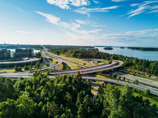 Fototapeta premium The highway near to the Baltic Sea at the time of incredible reflections in the water
