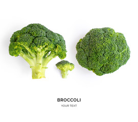 Creative layout made of broccoli. Flat lay. Food concept. Vegetables isolated on white background.