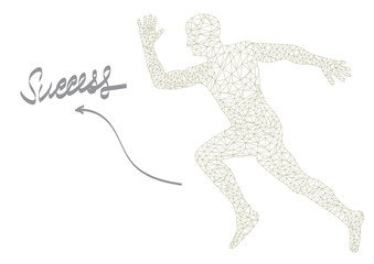 running man low polygon line vector with success business concept