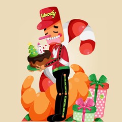 Christmas illustration with Wood toy character.