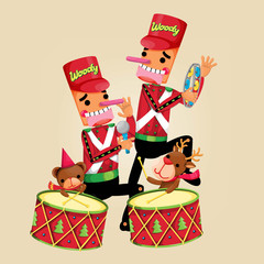 Fototapeta premium Christmas illustration with Wood toy character.