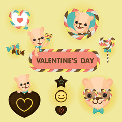 Colourful  Valentine's day greeting card with bear,candy and chocolate