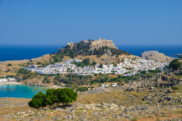 Fototapeta na wymiar View of the ancient city of Lindos on the Island of Rhodes in Greece.
