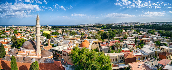 Panoramic view of the Old Town of Rhodes. Island of Rhodes, Greece.
