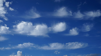 Blue sky with clouds and sun.