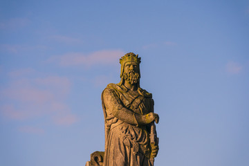 Close-up of the statue of King Robert I. (also known as Robert The Bruce), who secured Scotland's independence from England. Stirling, Scotland, UK