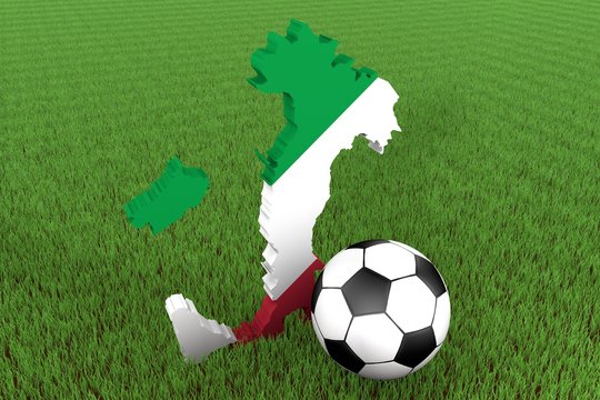 3D Karte von Italien mit Flagge und Fußball