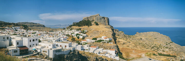 Fototapeta na wymiar Panoramic view of the ancient city of Lindos on the Island of Rhodes in Greece.