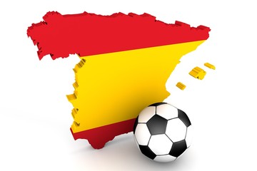 3D Karte von Spanien mit Flagge und Fu&szlig;ball 