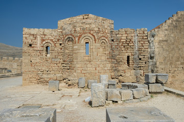 The Church of St. John on the Acropolis of Lindos. Dodecanese Islands, Greek Islands, Greece, Europe