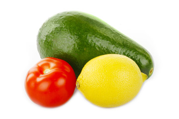 tomato, avocado and lemon isolated