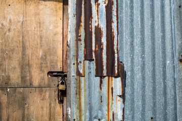 Rusty corrugated iron metal texture background, Wood texture