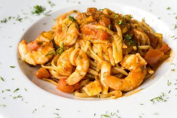 tasty pasta Italian meat sauce pasta on the table