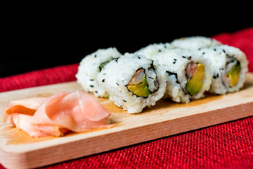 Japanese food Sushi Roll Maki of Salmon and avocado