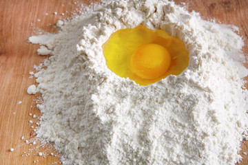 Cooking ingredients for baking, eggs and flour