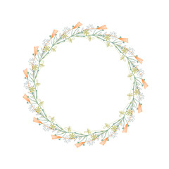 Vector botanical illustration with a wreath made of stylized hand drawn flowers.