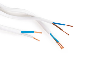 Electric screened cable with many wires isolated on white