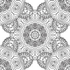 Coloring pages for adults.Decorative hand drawn doodle nature ornamental curl vector sketchy seamless pattern.