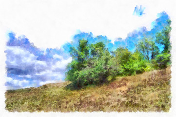 Summer landscape paintings, oil digital art, watercolor