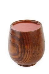 ketchup in wooden cup isolated