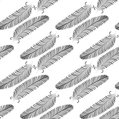 Seamless pattern of decorative animals feathers. Hand drawn vector art.