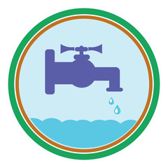 Faucet and water drops. Planet.  Vector. Illustration on white background. The concept - ecology, environmental conservation, water.