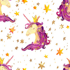 Obraz premium Watercolor unicorn seamless pattern.