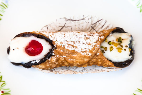 top view of typical sicilian pastry Cannolo