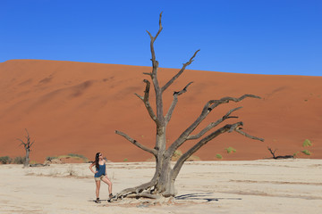 Girl at Deadvlei, Sossusvlei. Namibia, Africa