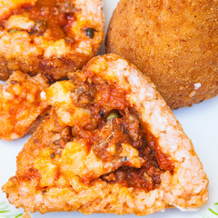 open meat ragu stuffed rice balls arancini