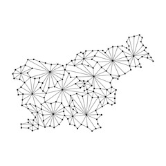 Slovenia map of polygonal mosaic lines network, rays and dots vector illustration.