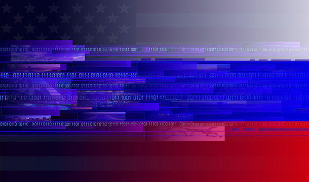 internet with american flag and russian flag