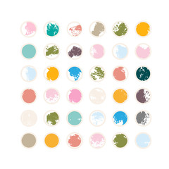 Fototapeta premium Modern vector geometric background with colorful circles with hand drawn ink brush strokes texture.