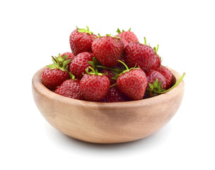 Strawberries in a wooden bowl isolated