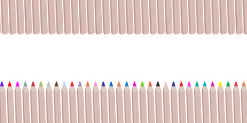 Colorful wooden pencils or crayons like a series of rainbow colors. Suitable for text placement. Isolated vector illustration on a background