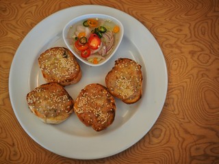 Fried bread with minced pork spread (Thai Style)