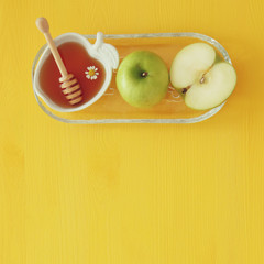 Rosh hashanah (jewish New Year holiday) concept. Traditional symbols