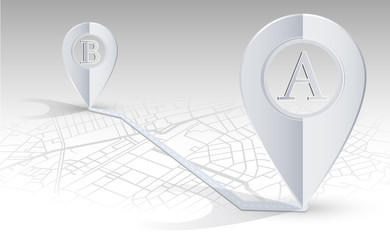 GPS navigator Point A to point B on map silver color