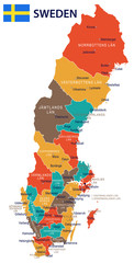 Fototapeta premium Sweden - map and flag illustration
