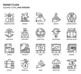 Money flow, square icon set.